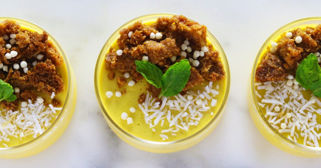 Mango Panna Cotta with Coconut Crumble